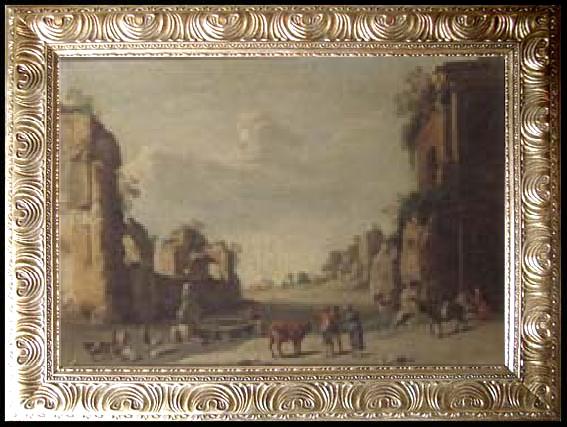 unknow artist A southern landscape with drovers and their cattle resting before a set of ruins